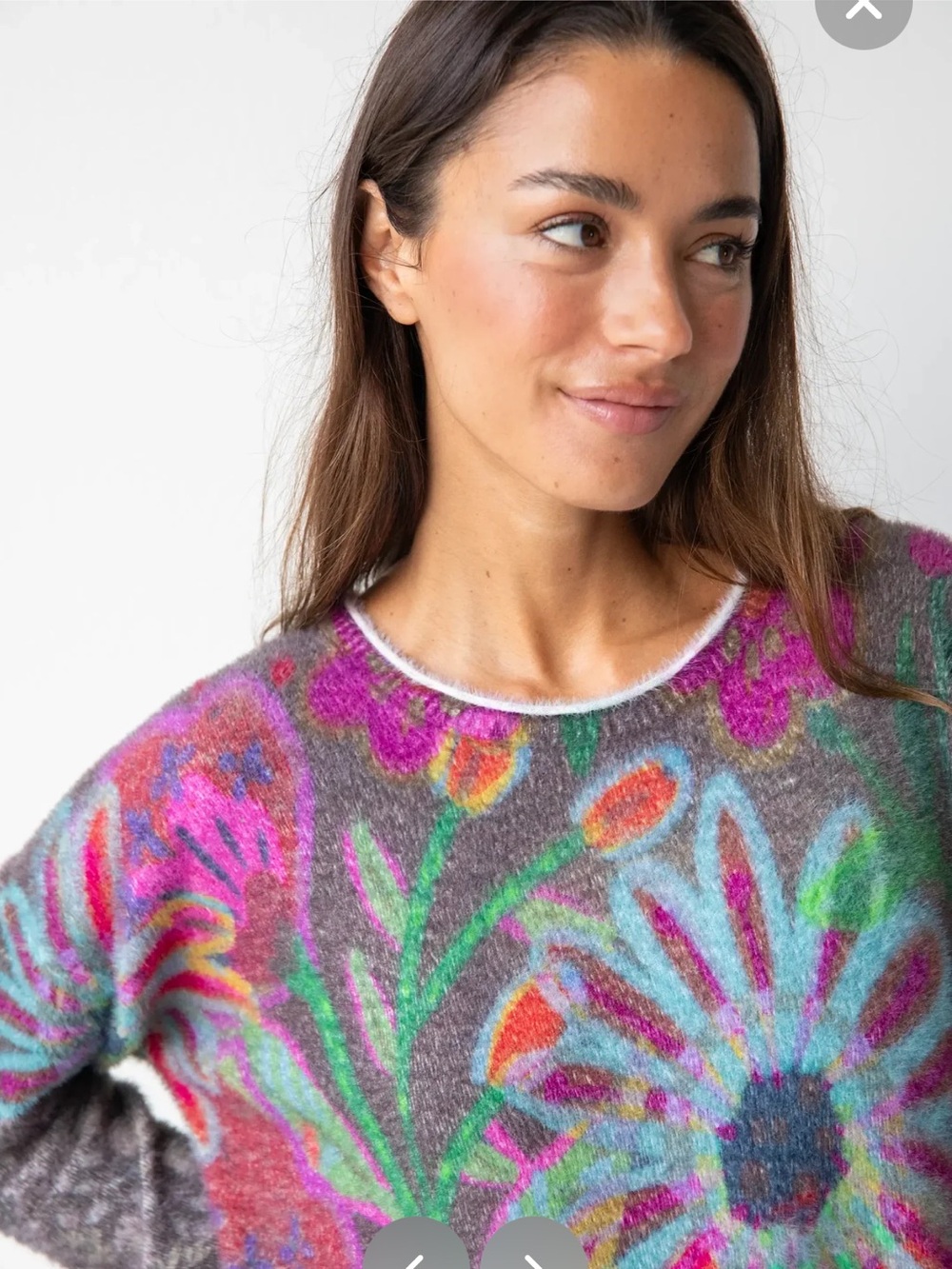 NATURAL LIFE Cashmere - like Pullover Sweater Mauve Folk Floral Scoop Neck - Picture 2 of 10